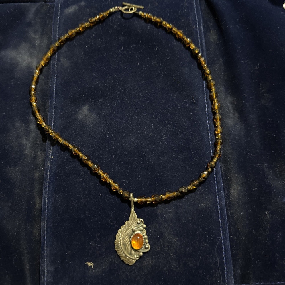 N Juan Sterling Silver Native Pendant Amber Signed Pretty EUC Vintage